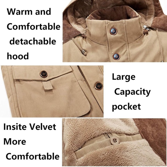 New-Men's Down Jackets Outerwear Long Cotton Coat Warm Fur Jacket Coat Overcoat - Picture 10 of 14